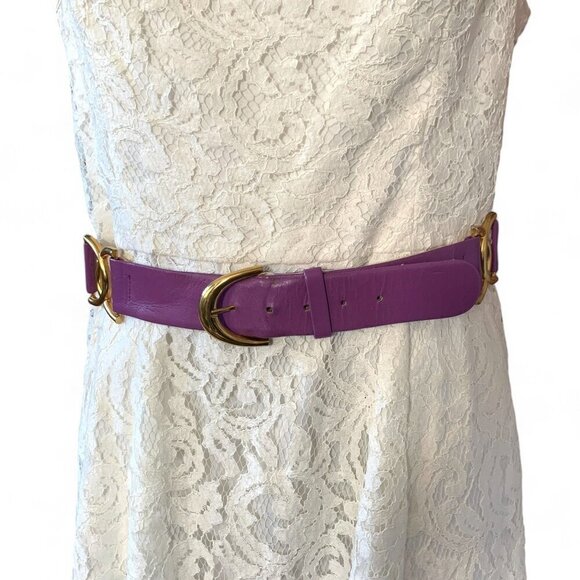 St. John Vintage Belt Purple Leather Gold Tone Harness Detail Style#5512 Size 12 - Picture 7 of 10